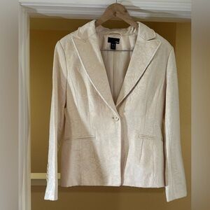 New Women’s H&M Tapestry Jacquard Blazer Floral Quiet Luxury Cream Size 12.